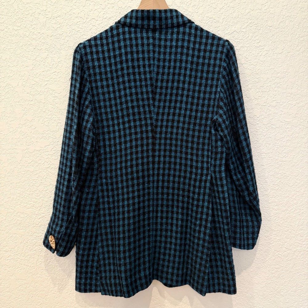 Romeo Gigli 100% Silk Gingham Blazer Blue Black Italian Designer Jacket 42 Small - Picture 8 of 15